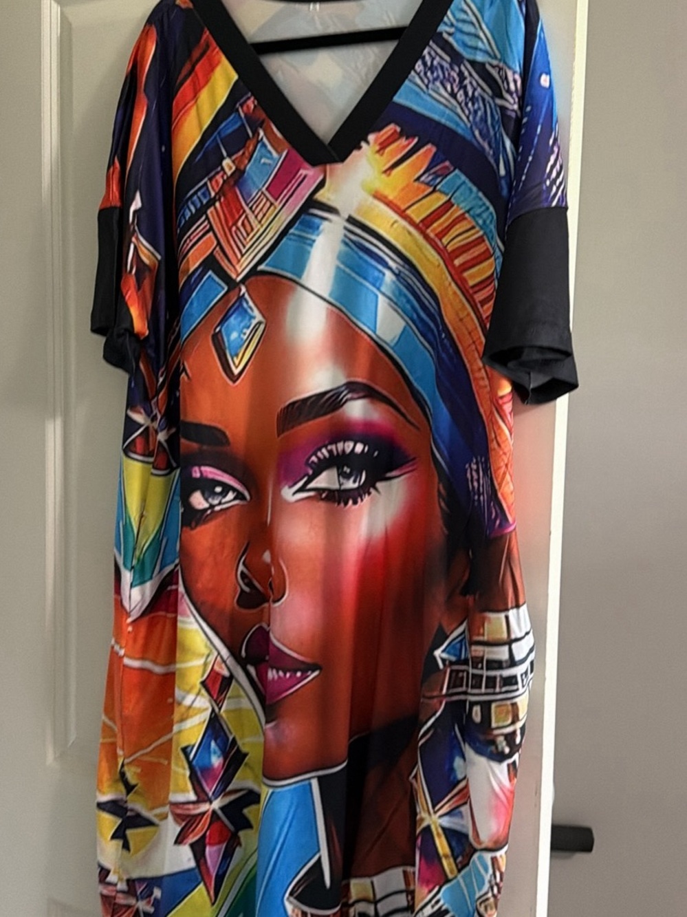 Vibrant Multicolor Graphic V-Neck Women’s Top
